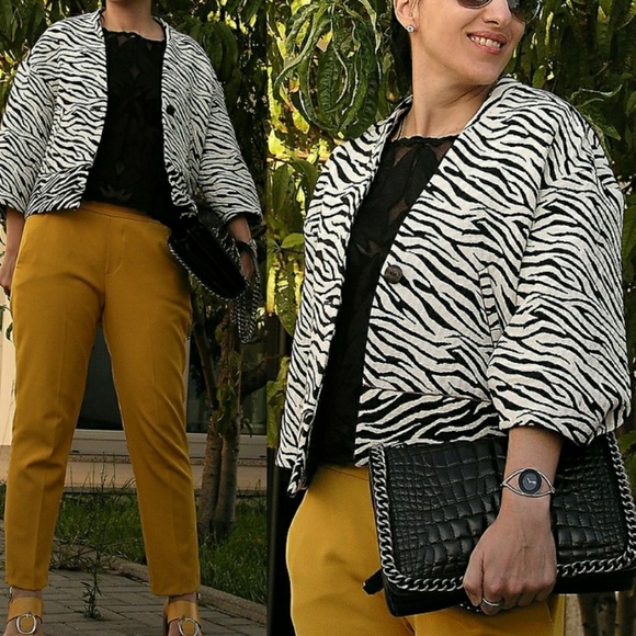 Zara Basics jacket black and white Zebra print - Picture 2 of 6